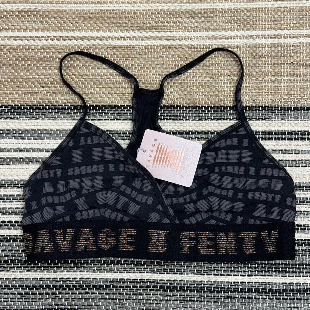 Savage X Fenty Women's Forever Savage Bralette Skinny Racerback Black Print M